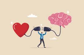 Illustration of a glowing brain and heart connected by energy, symbolizing the balance of intellect and empathy in psychic development.